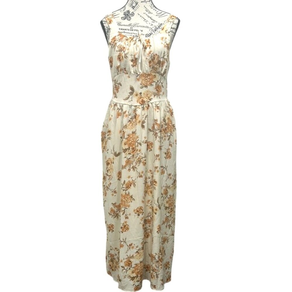 Monteau Los Angeles Women's Floral Boho Maxi Dress Cream L - Picture 6 of 16